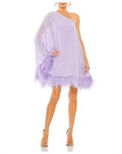 Асимметричное трапециевидное платье с перьевым декором, фиолетовый Mac duggal