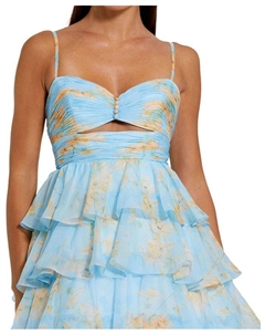 Цветочное платье с вырезами, рюшами и многослойной юбкой, синий Mac duggal