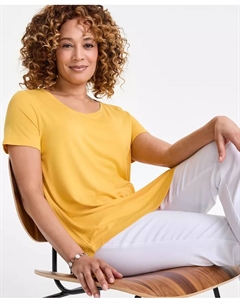 Повседневный топ с коротким рукавом из вискозы, Petite Solid Rayon Span Short-Sleeve Top, оранжевый Jm collection