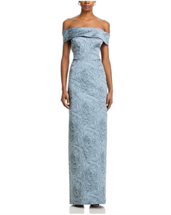 Жаккардовое платье с открытыми плечами, серый Teri jon by rickie freeman