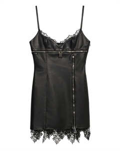 Кожаное платье с кружевом, черный Blumarine