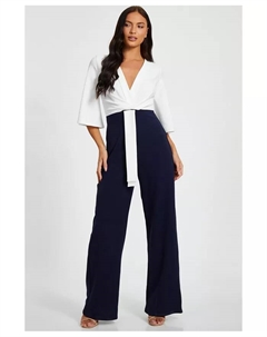 Женский двухцветный комбинезон из крепа и ткани scuba, синий Quiz