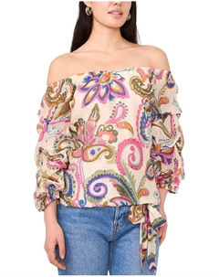 Топ с открытыми плечами и рукавами-пузырями, мультиколор Vince camuto