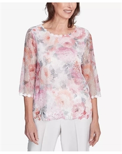 Женский топ Estate of Mind с цветочным принтом в технике акварели из сетчатой ткани, мультиколор Alfred dunner