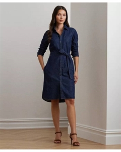 Джинсовое платье-рубашка с поясом, синий Lauren ralph lauren