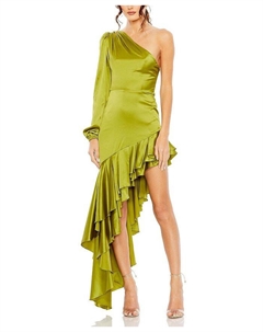 Шармёзное асимметричное платье с одним рукавом и рюшами, зеленый Mac duggal