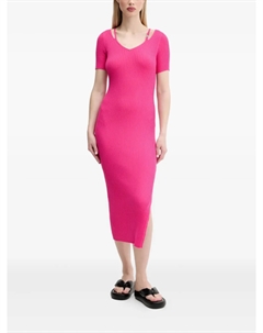 Платье миди из трикотажного полотна с V-образным вырезом, розовый Hugo