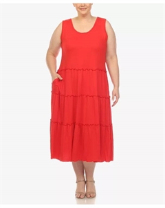 Платье миди с круглым вырезом и ярусами, plus size, красный White mark