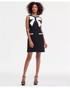 Женское платье-футляр из крепа и скубы с бантом на лифе, черный Karl lagerfeld paris