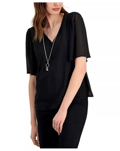 Женский топ с расклешенными рукавами и декором в виде колье, черный Jm collection