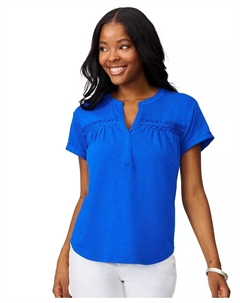 Женский топ с коротким рукавом и сборчатыми деталями, синий Cable & gauge