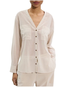 Оверсайз рубашка без воротника, коричневый/бежевый Theory