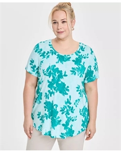 Плюс сайз топ с круглым вырезом и короткими рукавами, синий Jm collection