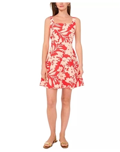 Женское льняное платье-трапеция без рукавов с цветочным принтом, красный Vince camuto