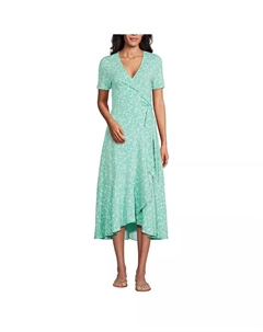 Женское миди-платье с V-образным вырезом и запахом из хлопка и модала, зеленый Lands' end