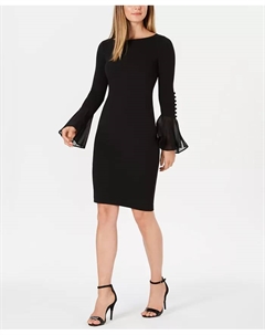 Маленькое платье-футляр с шифоновыми рукавами-колокольчиками, черный Calvin klein