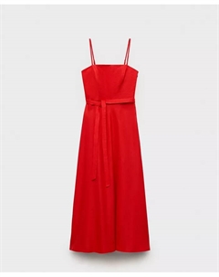 Женское платье с бантом из льна с добавками, красный Mango