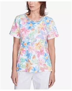 Женский весенний топ с бабочками и круглым вырезом, розовый Alfred dunner