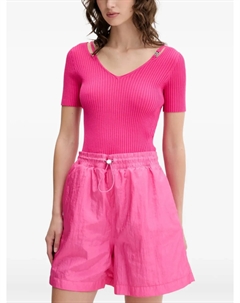 Топ с V-образным вырезом в рубчик, розовый Hugo