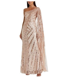 Платье с одно плечом, каплевидным рукавом и декоративными элементами, розовый Mac duggal