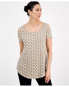 Женская блузка с принтом, короткими рукавами и открытыми плечами, коричневый Jm collection