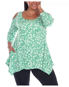 Туника с открытыми плечами в леопардовом принте plus size, мультиколор White mark