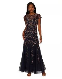 Женское платье с расклешенными вставками и декоративными элементами Godet Gown, синий Adrianna papell