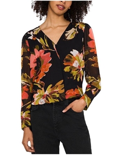 Обернутая блуза с длинным рукавом, черный Vince camuto