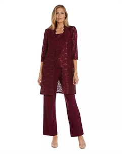 3-предметный комплект с пайетками: брючный костюм и жакет, красный R&m richards