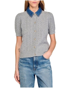 Кардиган с джинсовым воротником, серый Sandro