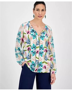 Женская блузка с длинным рукавом и принтом, с галстуком на шее, желтый Jm collection