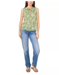 Женский топ с расклешенным подолом, цветочным принтом и вязаной отделкой, зеленый Vince camuto