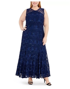 Платье вечернее с кружевом и пайетками Plus Size, синий R&m richards