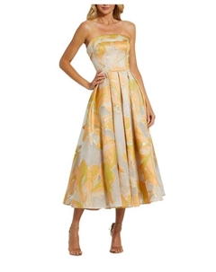 Миди-платье без бретелей из парчи с карманами, желтый Mac duggal