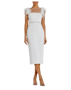 Платье с рукавами-крылышками, украшенное жемчугом, длина миди, белый Mac duggal