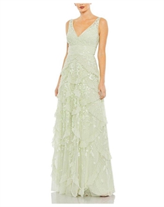 Блестящее платье с воротником-каскадом, рюшами и V-образным вырезом, зеленый Mac duggal