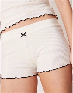 Пижамные шорты Mix & Match в рубчик с бантом кремового цвета Asos design