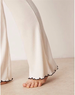 Пижамные брюки Mix & Match в рубчик с бантом кремового цвета Asos design