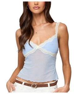 Контрастный топ с кружевной сеткой Lacey Mesh, синий Edikted