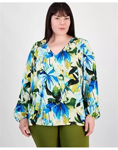 Плюс сайз топ с длинным рукавом и принтом, слоновая кость/кремовый Jm collection