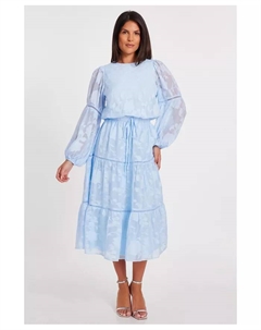 Женское миди-платье из жаккарда с рукавами-фонариками, синий Quiz