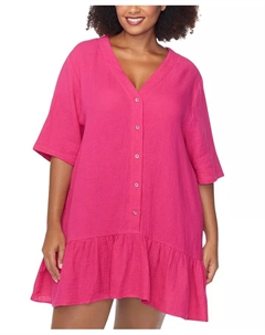 Модный пляжный халат из хлопка Sol больших размеров, розовый Raisins curve