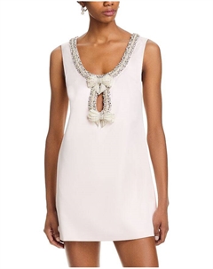 Сатиновое мини-платье с бантом - эксклюзив, розовый Self-portrait