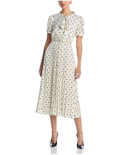 Сатиновое платье миди с принтом бантов, слоновая кость/кремовый Self-portrait