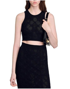 Вязаный укороченный топ, черный Sandro