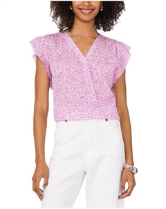 Топ с воротником V-образного выреза и оборками на рукавах, розовый Vince camuto