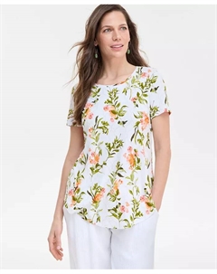 Женский топ с коротким рукавом и круглым вырезом, принт, белый Jm collection