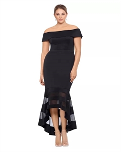 Платье миди с асимметричным подолом и открытыми плечами Plus Size, черный Xscape