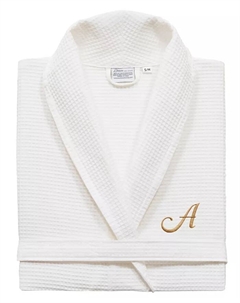 Персонализированный унисекс банный халат из турецкого хлопка с золотой вышивкой и текстурой "вафля", белый Linum home