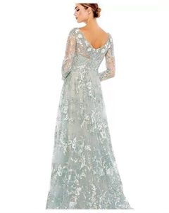 Женское платье с цветочной вышивкой и прозрачными вставками на длинном рукаве, зеленый Mac duggal